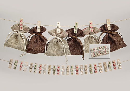 Adventskalender mit 24 Jute-Säckchen zum Selbstbefüllen
