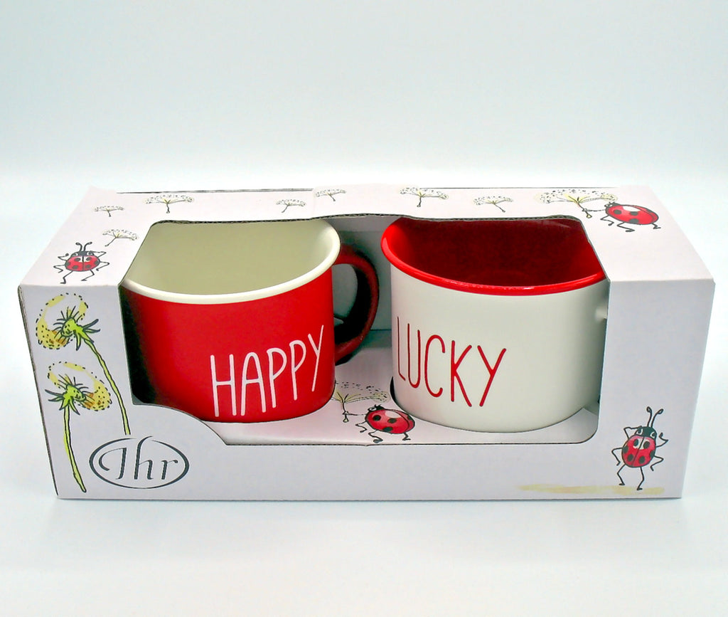 Happy go Lucky 2er Set Porzellan Becher im Schmuckkarton