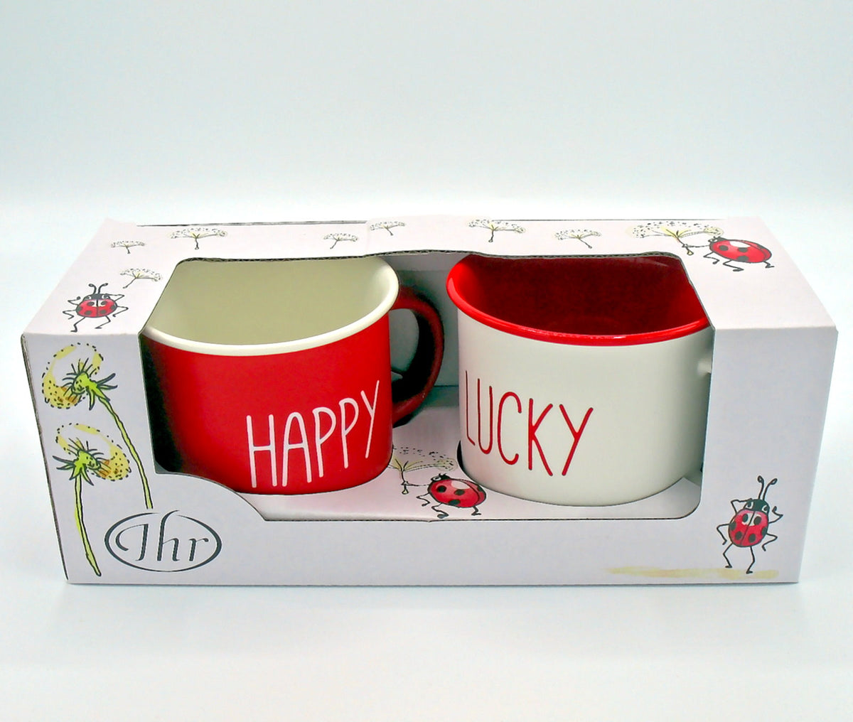Happy go Lucky 2er Set Porzellan Becher im Schmuckkarton